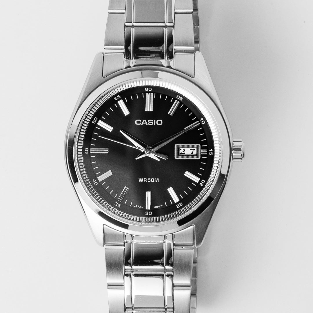 Casio Men’s Black Dial Stainless Steel Watch MTP-B180D-1A1V – Quartz Movement, 50M Water Resistance