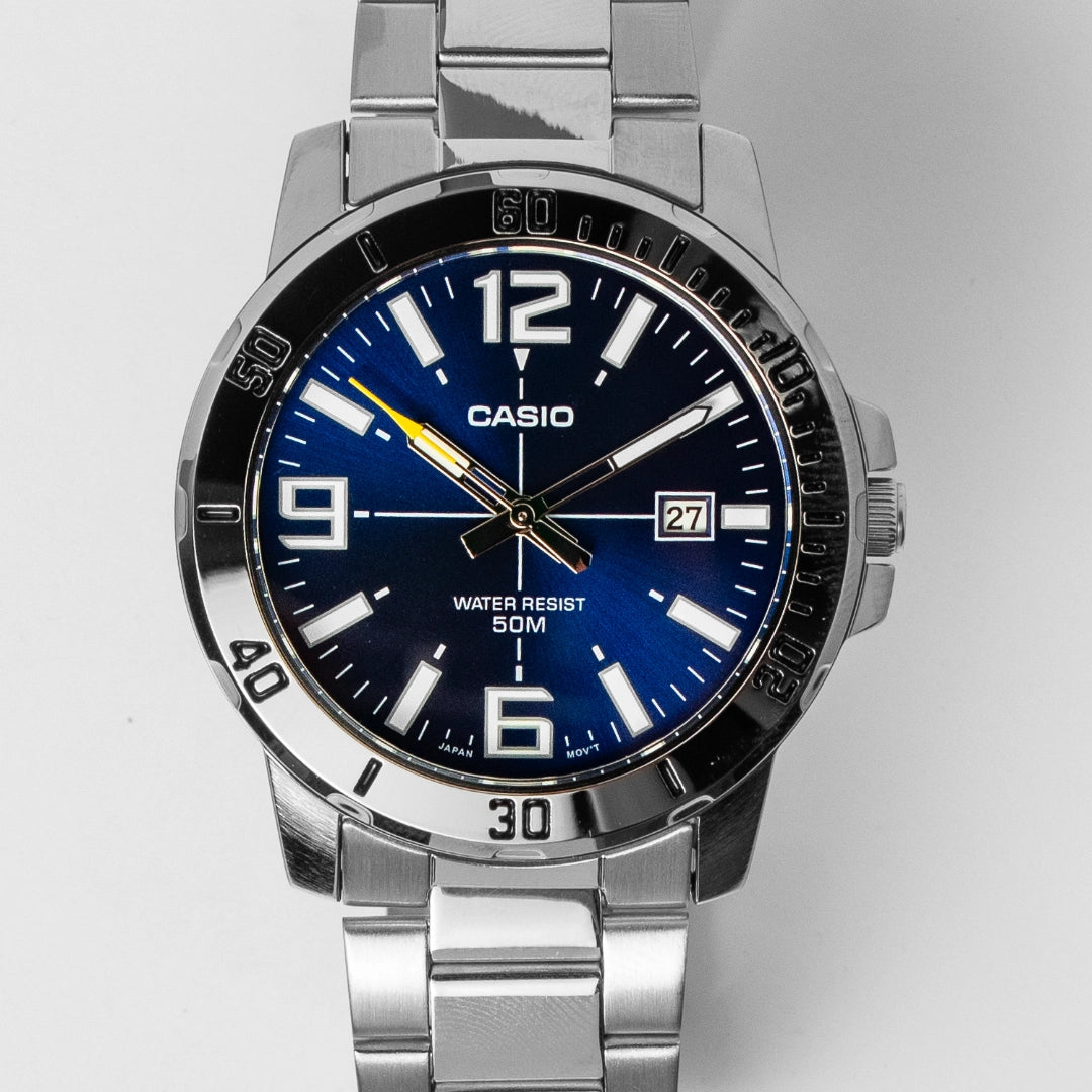 Casio Men’s Blue Dial Stainless Steel Watch MTP-VD01D-2BVUDF – Bold Everyday Timepiece