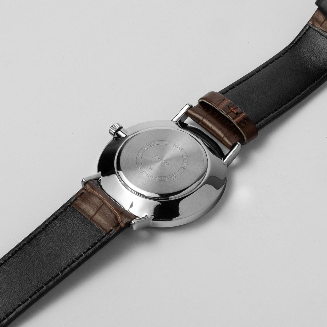 Casio Men’s Slim Blue Dial Watch MTP-VT01GL – Brown Leather Strap, Minimalist Style