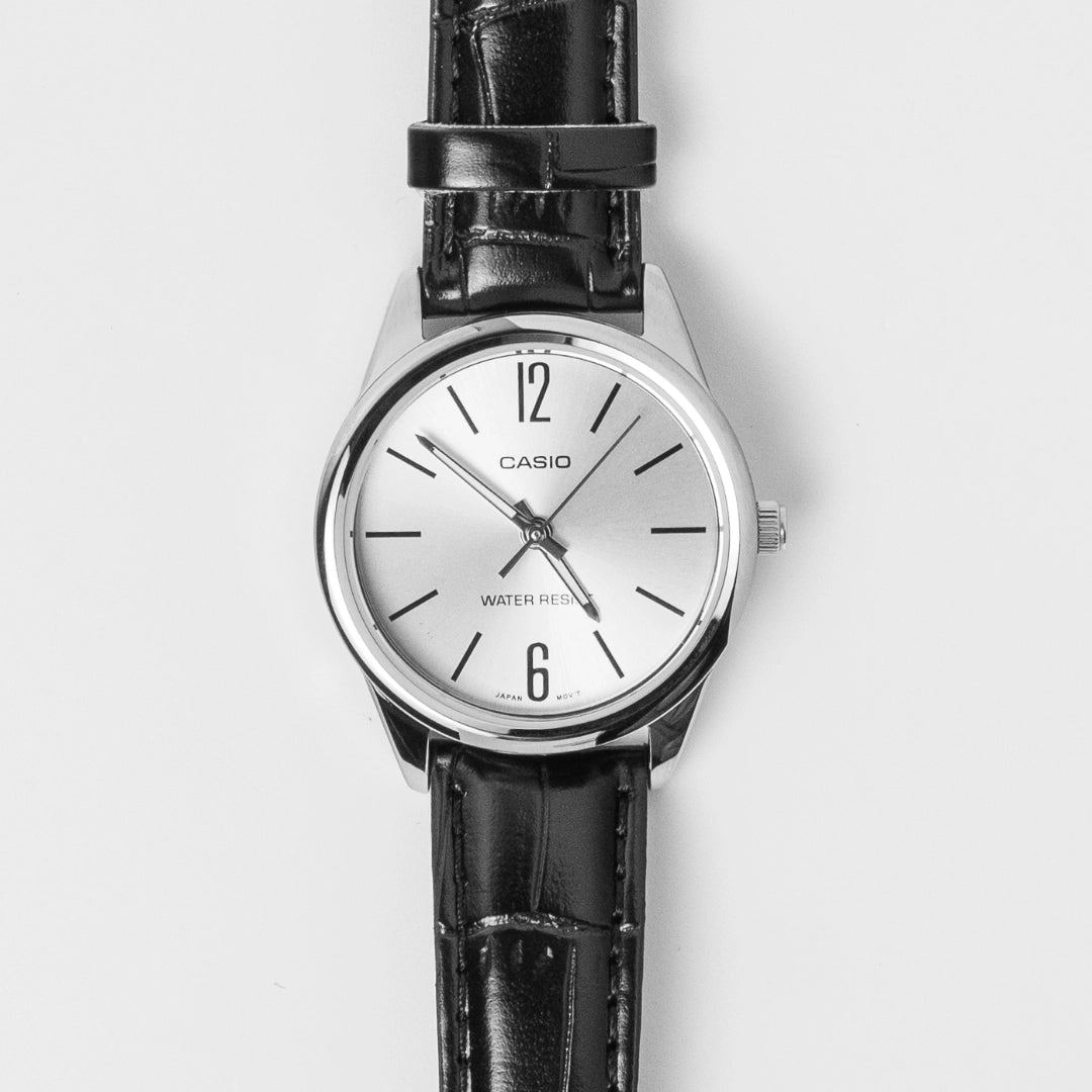 Casio Ladies Silver Dial Leather Watch LTP-V005L-7A – Classic Everyday Style