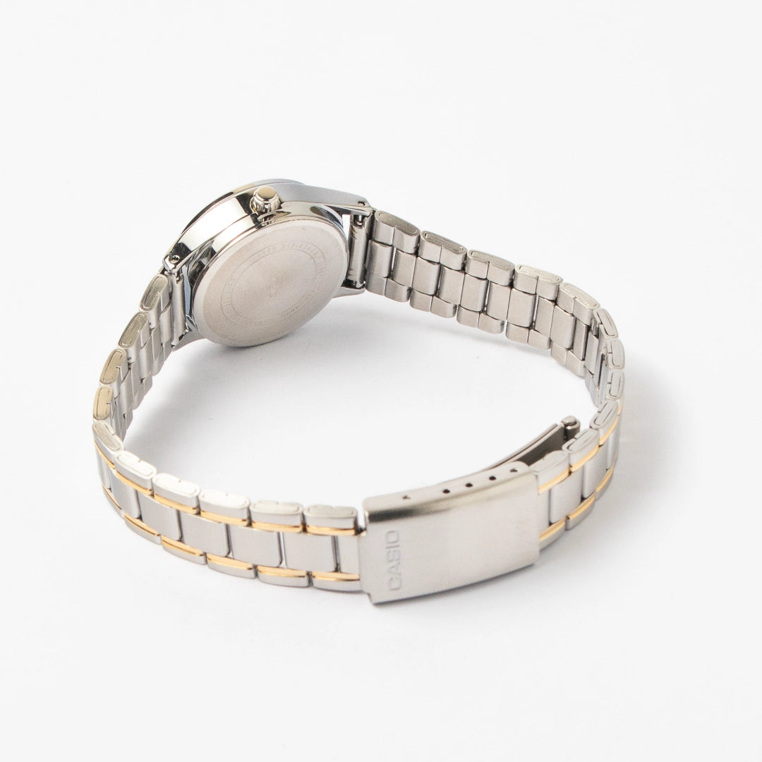 Casio Ladies Two-Tone Stainless Steel Watch LTP-V006SG-9BUDF – Elegant Roman Numeral Dial