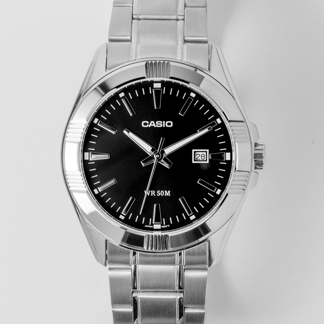 Casio Men’s Black Dial Stainless Steel Watch MTP-1308D-1A – 50M Water Resistance