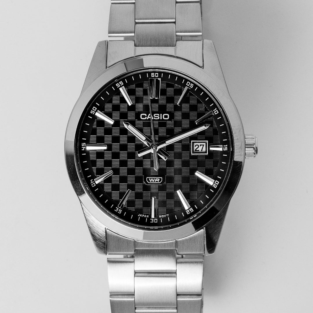 Casio Men’s Black Dial Stainless Steel Analog Watch MTP-VD03D-1A – Date Display
