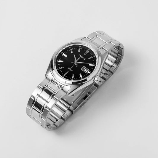 Casio Men’s Black Dial Stainless Steel Watch MTP-B180D-1A1V – Quartz Movement, 50M Water Resistance