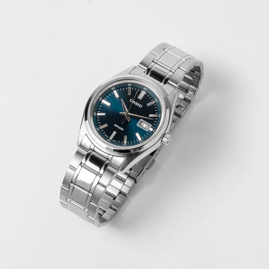 Casio Men’s Blue Dial Stainless Steel Watch MTP-B180D-2AVDF – Retro Design, 50M Water Resistance