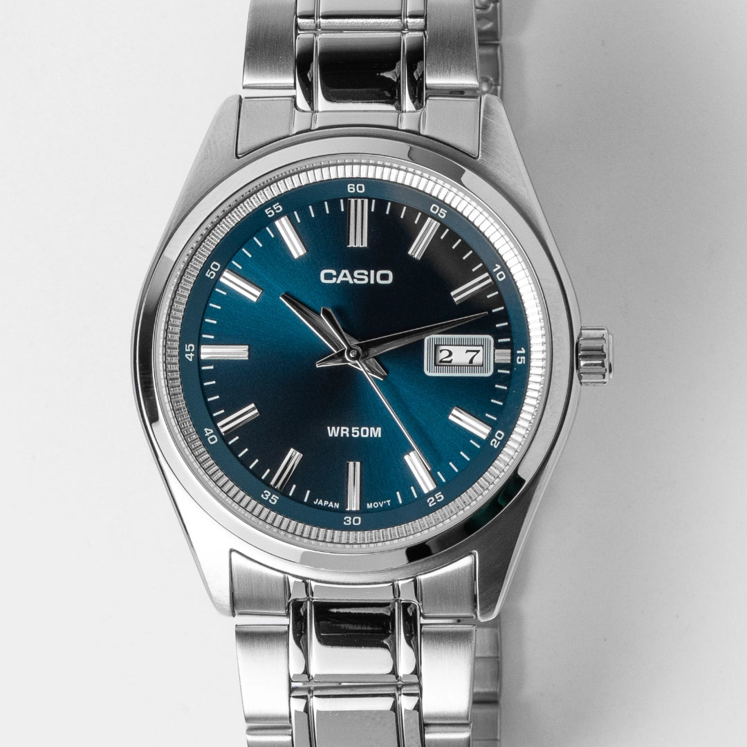 Casio Men’s Blue Dial Stainless Steel Watch MTP-B180D-2AVDF – Retro Design, 50M Water Resistance