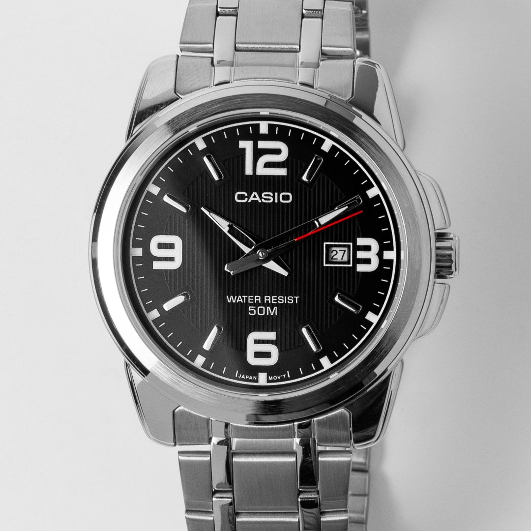 Casio Men’s Black Dial Stainless Steel Watch MTP-1314D-1AVDF – Date Display, 50M Water Resistant