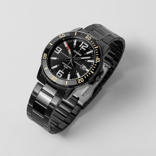 Casio Men’s Black Dial Stainless Steel Watch MTP-VD01B-1BVUDF – Bold Design, Date Display