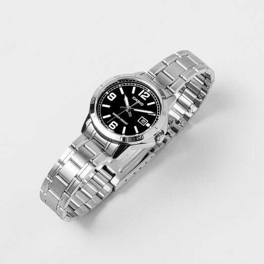 Casio Ladies Black Dial Stainless Steel Watch LTP-V004D-1B2 – Everyday Classic