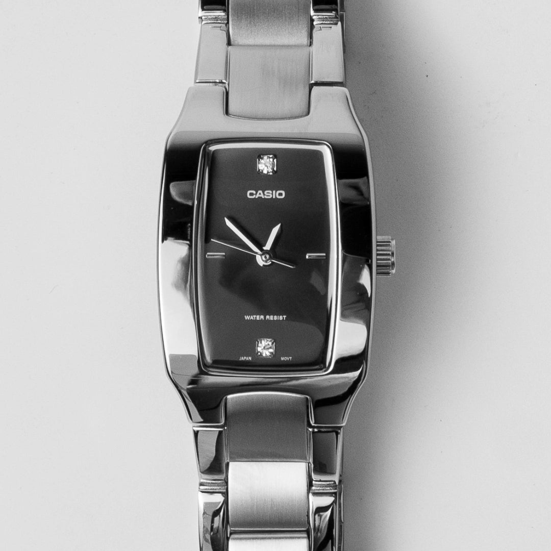 Casio Women’s Stainless Steel Watch LTP-1165A-1C – Slim Black Dial, Rectangle Design