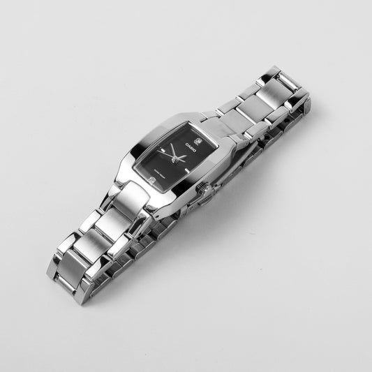 Casio Women’s Stainless Steel Watch LTP-1165A-1C – Slim Black Dial, Rectangle Design