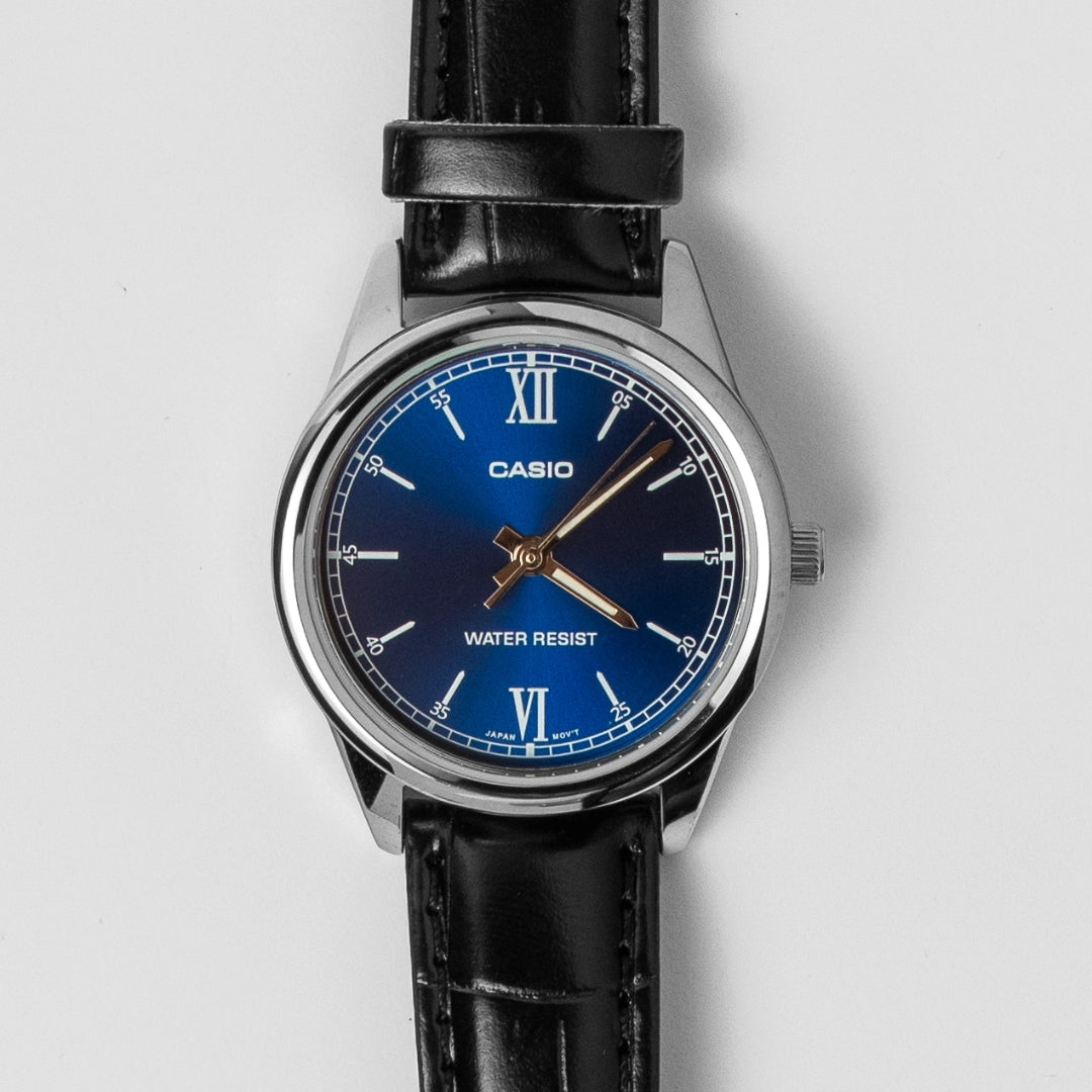 Casio Ladies Blue Dial Leather Watch LTP-V005L-2B – Minimalist Classic Design