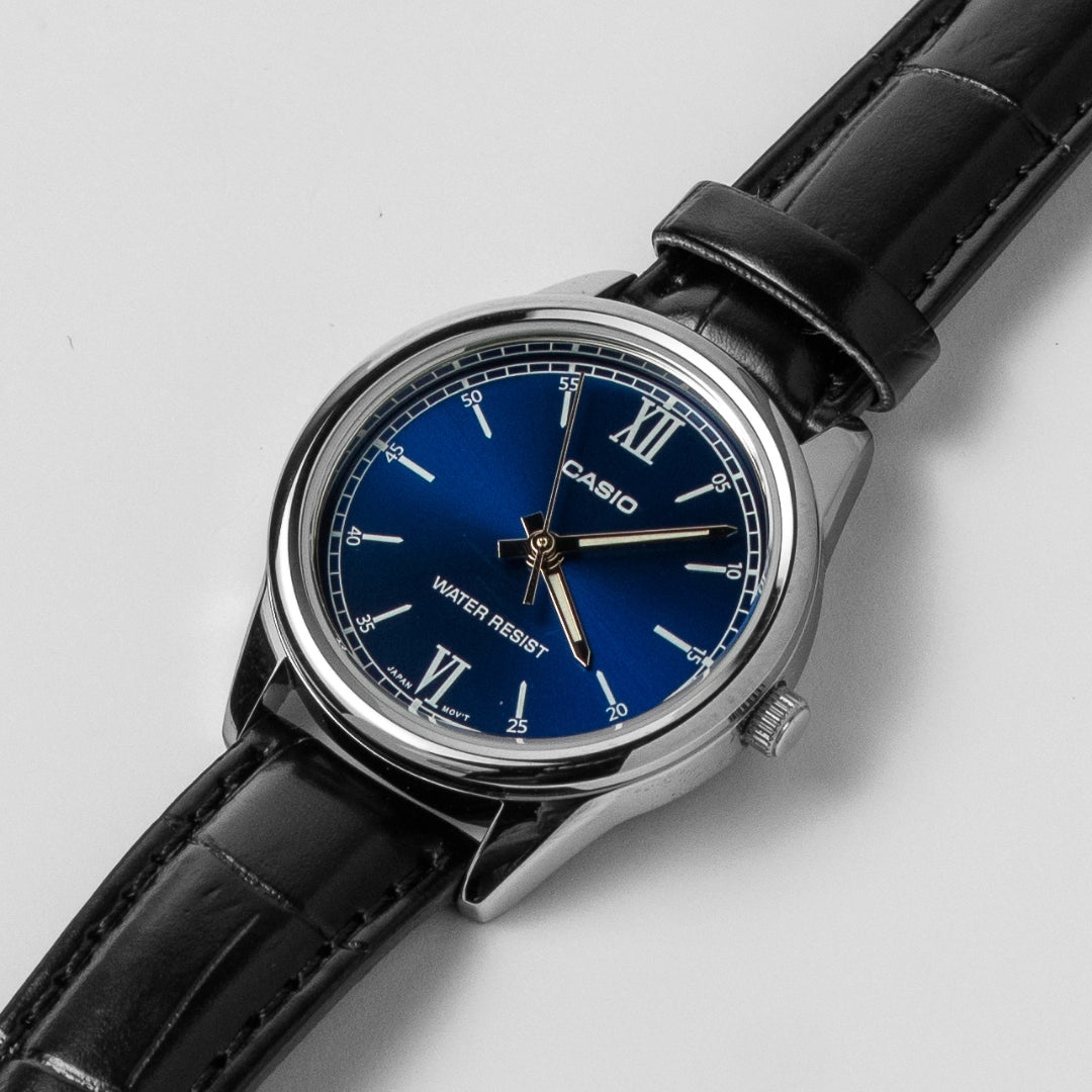 Casio Ladies Blue Dial Leather Watch LTP-V005L-2B – Minimalist Classic Design