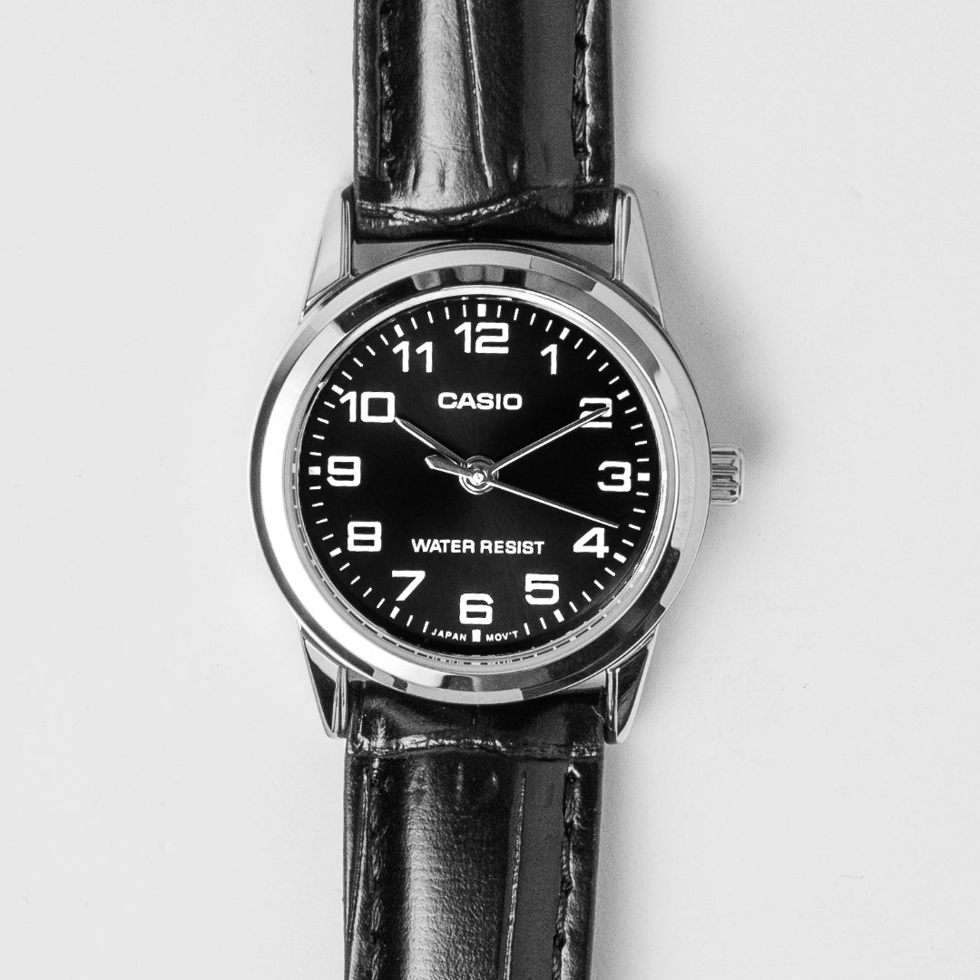 Casio Ladies Black Leather Watch LTP-V001L-1BUDF – Minimalist Everyday Classic
