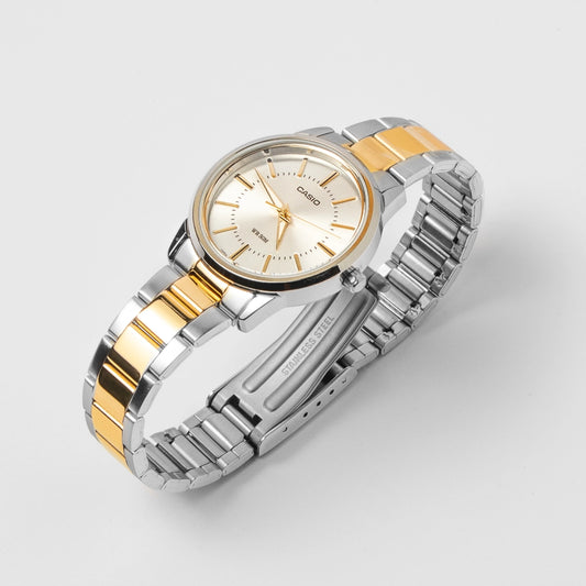 Casio Ladies Two-Tone Stainless Steel Watch LTP-1303SG-7A – Timeless Elegance