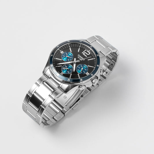Casio Men’s Stainless Steel Multifunction Watch MTP-1374D-2A – Bold Blue & Black Dial